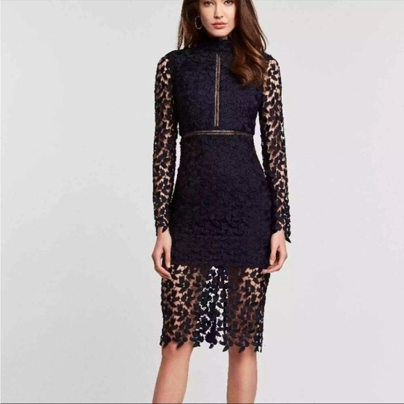 NWT Bardot Alberta Navy Lace Long Sleeve Open Back Midi Sheath Dress Size 8 - Picture 4 of 14